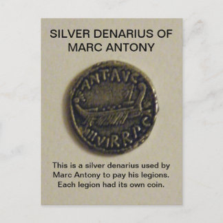 Silver Denarius of MARC ANTONY Photo Postcard Vykort