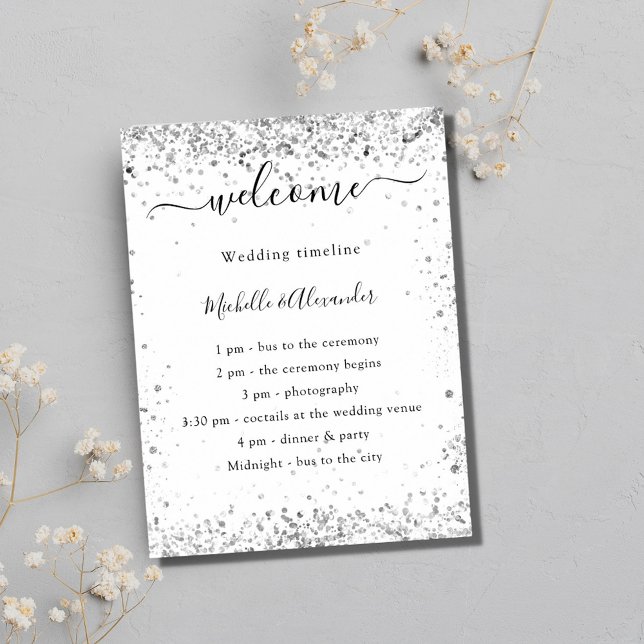 Silver, det vita glitter-elegant bröllop programme poster (Skapare uppladdad)