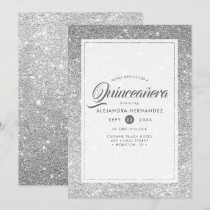 Silver Diamant Glitter Glans Elegant Quinceañera Inbjudningar