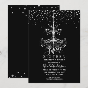 Silver Diamant Glitter Ljuskrona Sweet 16 Fest Inbjudningar
