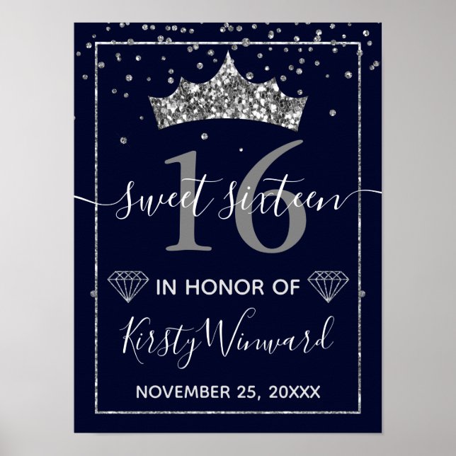 Silver Diamant Konfetti & Tiara Poster (Framsidan)