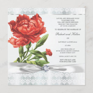 Silver Diamant och röd blomma Elegant bröllop Inbjudningar