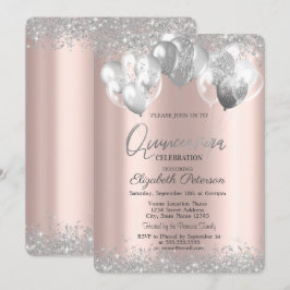 Silver Diamanter Ballonger Roséguld Quinceañera Inbjudningar