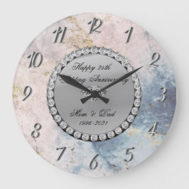 Silver diamanter Marble 25:e Bröllop-årsdagen  Stor Klocka