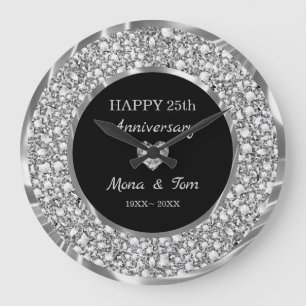 Silver diamanter och hjärta stor klocka