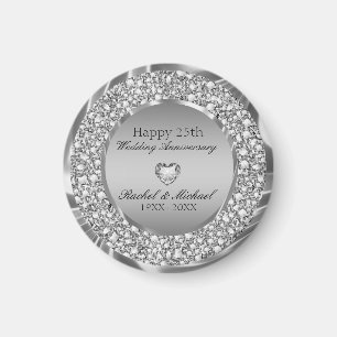Silver diamanter och hjärtårsdag magnet