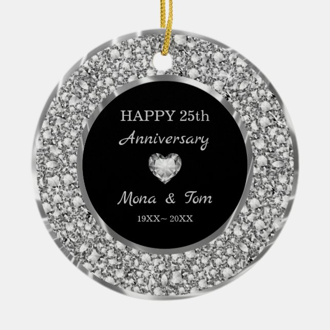 Silver diamanter Ring och hjärta Julgransprydnad Keramik (Framsidan)