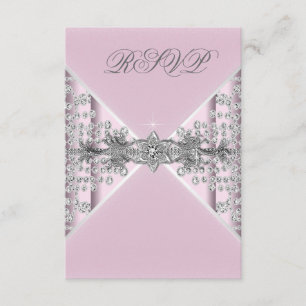 Silver Diamanter Rosa och Silver RSVP OSA Kort