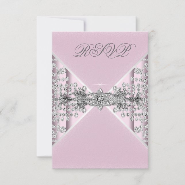 Silver Diamanter Rosa och Silver RSVP OSA Kort (Framsida)