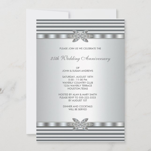 Silver Diamond 25-årsdagen Party Inbjudningar (Framsida)