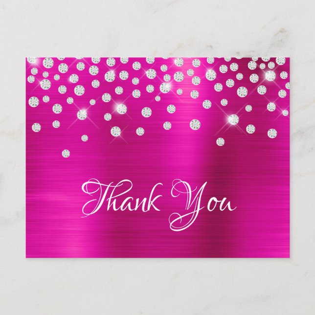 Silver Diamond Confetti Shock rosa Satin Foil Vykort (Framsida)