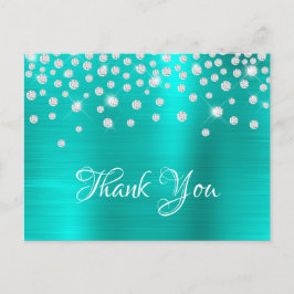 Silver Diamond Confetti Turkos Satin Ombre Foil Vykort