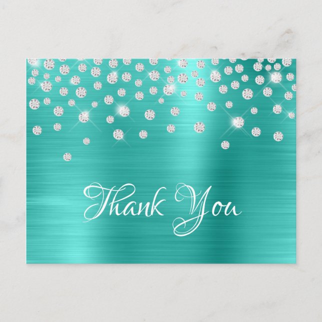 Silver Diamond Confetti Turkos Satin Ombre Foil Vykort (Framsida)