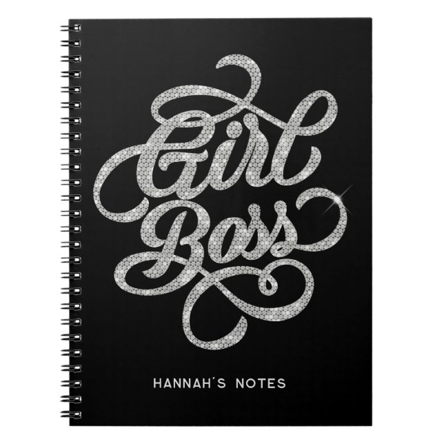 Silver Diamond Glam Girl Chef Typography Black Anteckningsbok (Framsidan)