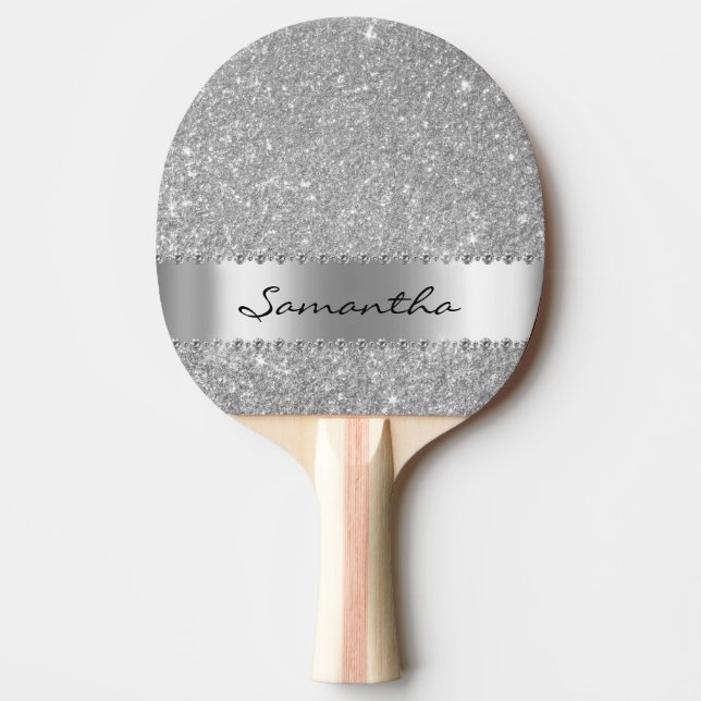 Silver Diamond Glitter Bling Girly Pingisracket (Framsidan)