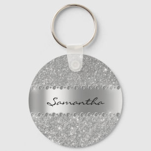 Silver Diamond Glitter Bling Metallic Monogram Nyckelring