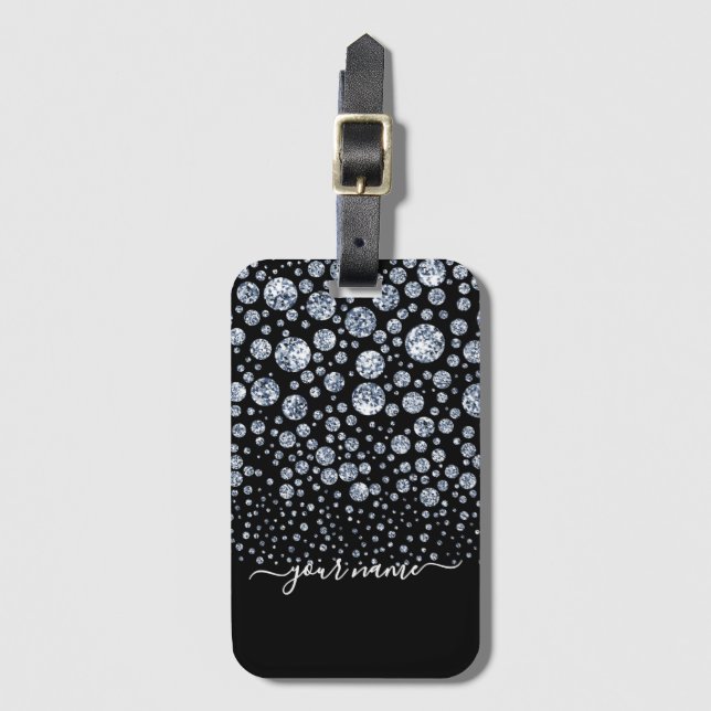 Silver Diamond Glitter Bling rhinestone Bagagebricka (Framsida vertikal)