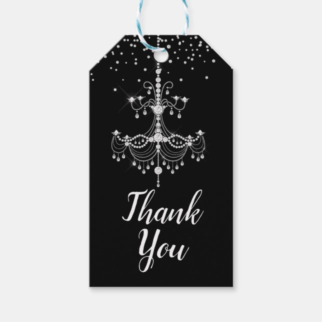 Silver Diamond Glitter Chandelier Sweet 16 Party Presentetikett (Framsidan)