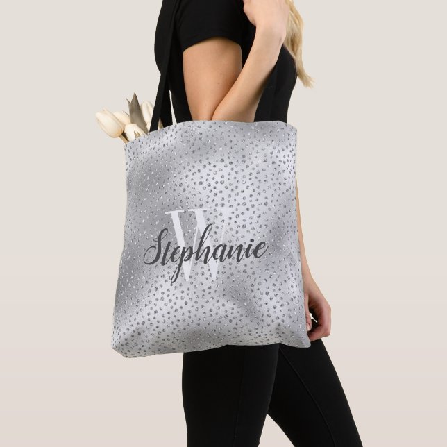 Silver Diamond Glitter Confetti Mönster Monogram Tygkasse (Närbild)