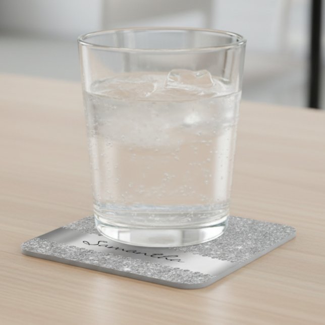 Silver Diamond Glitter Se Bling Gnistra Underlägg Papper Kvadrat (Skapare uppladdad)