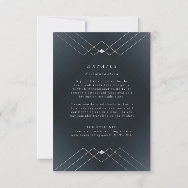 Silver Diamond Navy Geometric Deco Gatsby Bröllop OSA Kort (Framsida)