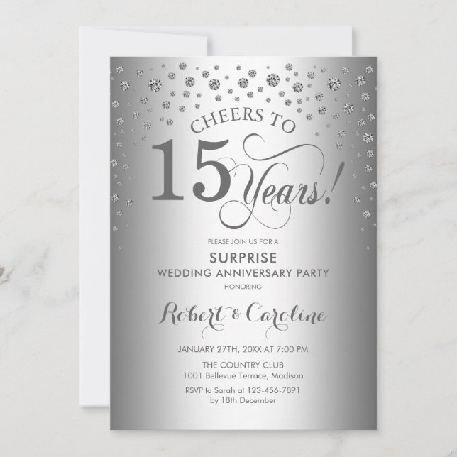 Silver Diamond Överraskning 15-årsjubileum fest Inbjudningar (Framsida)
