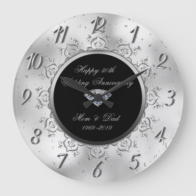 Silver Diamond Swirls 50-årsjubileum Stor Klocka (Framsida)