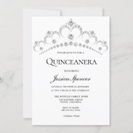 Silver Diamond Tiara Quinceanera Party Inbjudan