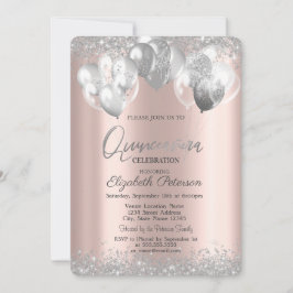 Silver Diamonds Balloons Ro Guld Quinceañera Inbjudningar