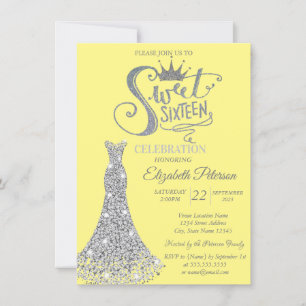 Silver Diamonds Dress,Diamonds Gult Sweet 16 Inbjudningar