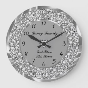 Silver Diamonds Heart 2 Large Clock Stor Klocka