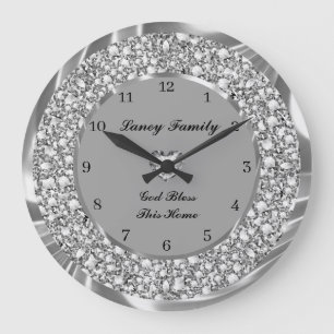 Silver Diamonds Heart Large Clock Stor Klocka