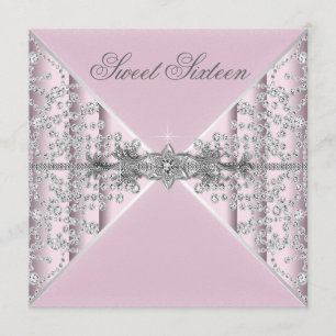Silver Diamonds Pink Sweet 16 Födelsedagsfest Inbjudningar