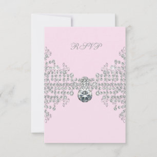 Silver Diamonds Rosa Sweet 16 Födelsedagsfest RSVP OSA Kort