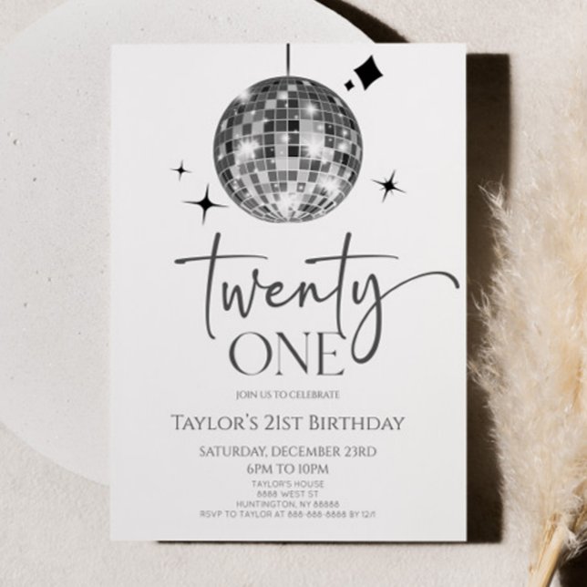 Silver Disco Boll 21:a födelsedag Party Inbjudningar (Skapare uppladdad)