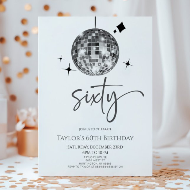 Silver Disco Boll 60:e Födelsedagsfesten Inbjudningar (Skapare uppladdad)