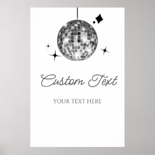 Silver Disco Boll Anpassningsbar Text Party-tecken Poster