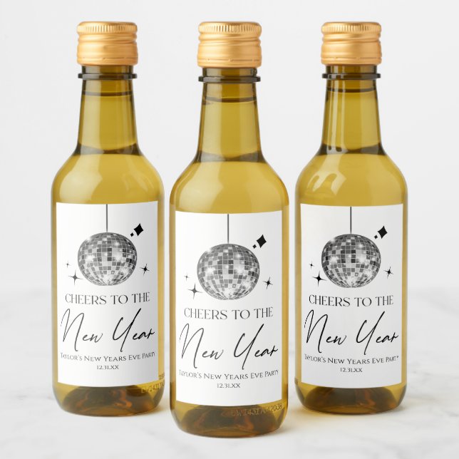Silver Disco Boll Cheers Nyårsafton Party Vinetikett (Flaskor)