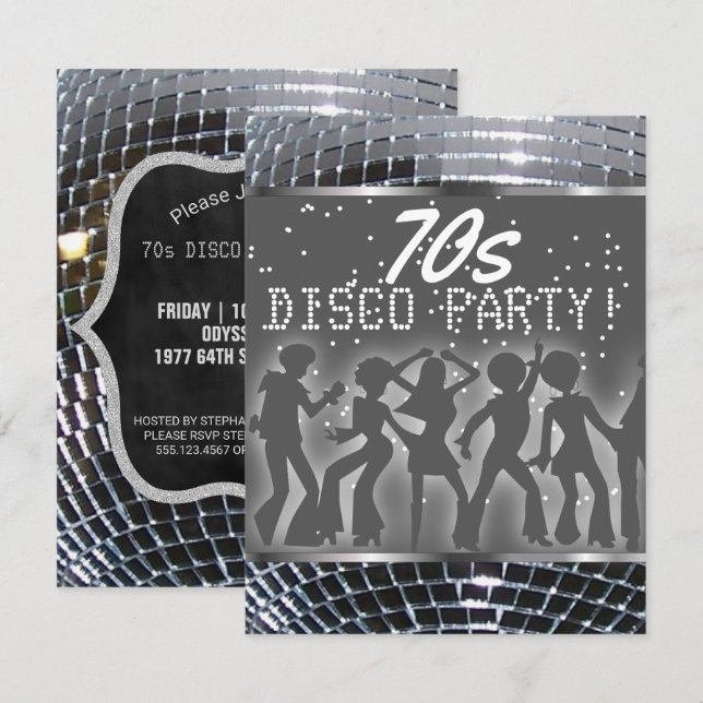 Silver Disco Boll Dance Party| Retro 70s Party Inbjudningar (Fram/baksida)