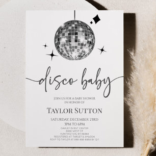 Silver Disco Boll Disco Baby Shower Inbjudningar