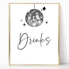 Silver Disco Boll Drinks Bord Sign Poster