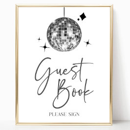 Silver Disco Boll Guest Bok Party Poster