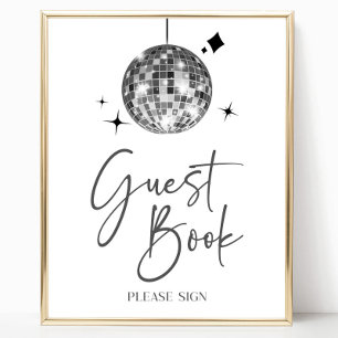 Silver Disco Boll Guest Bok Party Poster