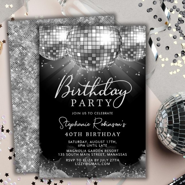 Silver Disco Boll Modern 40:e födelsedag Party Inbjudningar (Skapare uppladdad)