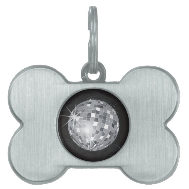 silver disco boll namnbricka husdjur (Framsidan)