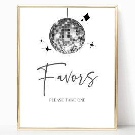 Silver Disco Boll Party favors Bord-tecken Poster