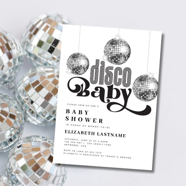 Silver Disco Boll Retro Disco Baby Shower Inbjudningar (Skapare uppladdad)