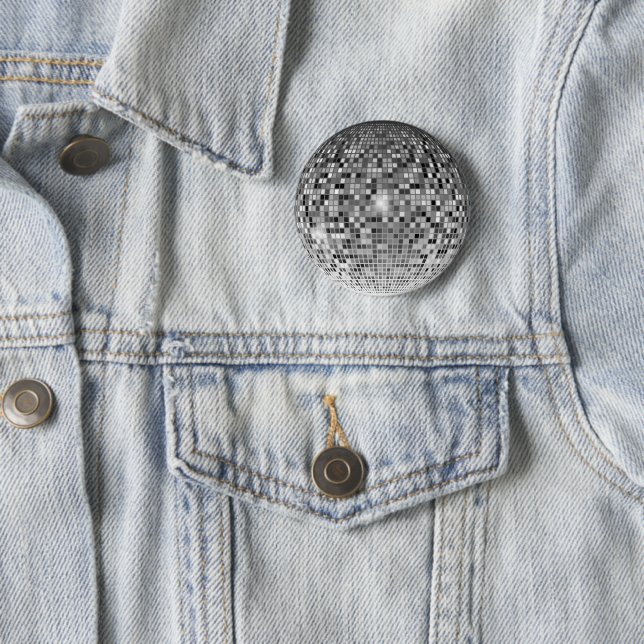 Silver Disco Boll Retro Party Pinback Knapp (In Situ)