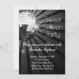 Silver Disco Boll Sweet sixteen 16:e Dance Party Inbjudningar