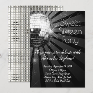 Silver Disco Boll Sweet sixteen 16:e Dance Party Inbjudningar